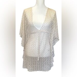BECCA Cream Mesh Swim Coverup with Kimono Sleeves